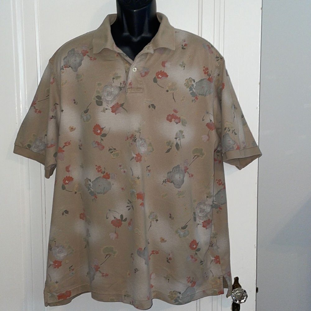 Daniel Cremiuex tan floral cotton polo shirt‎